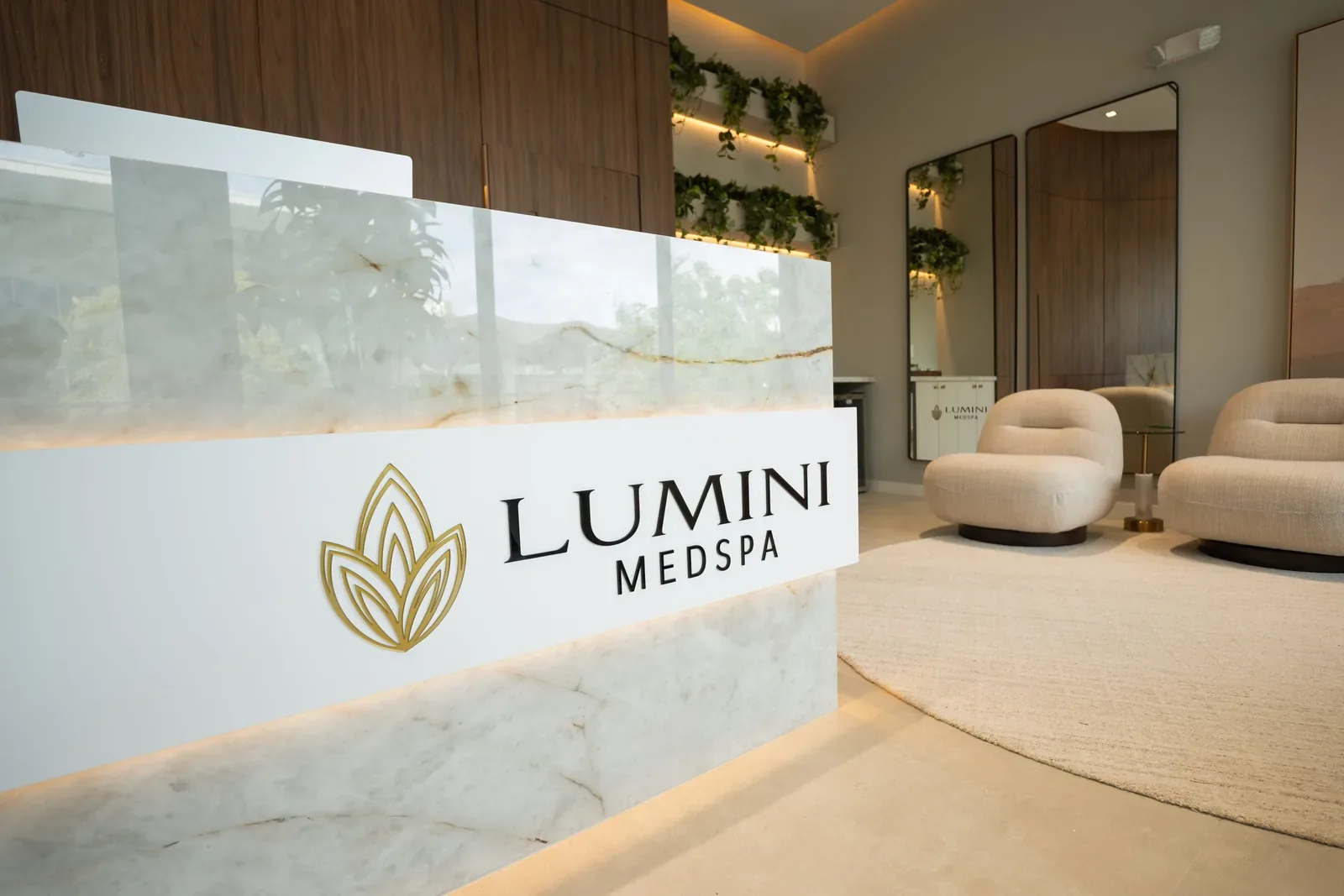 Reception area at Lumini Medical Spa in Aventura Mall
