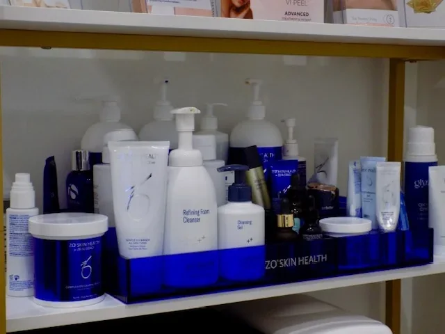 Skin-care products displayed inside Better Me Medical Spa