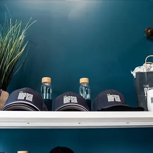 Branded reception display at The DRIPBaR South Miami