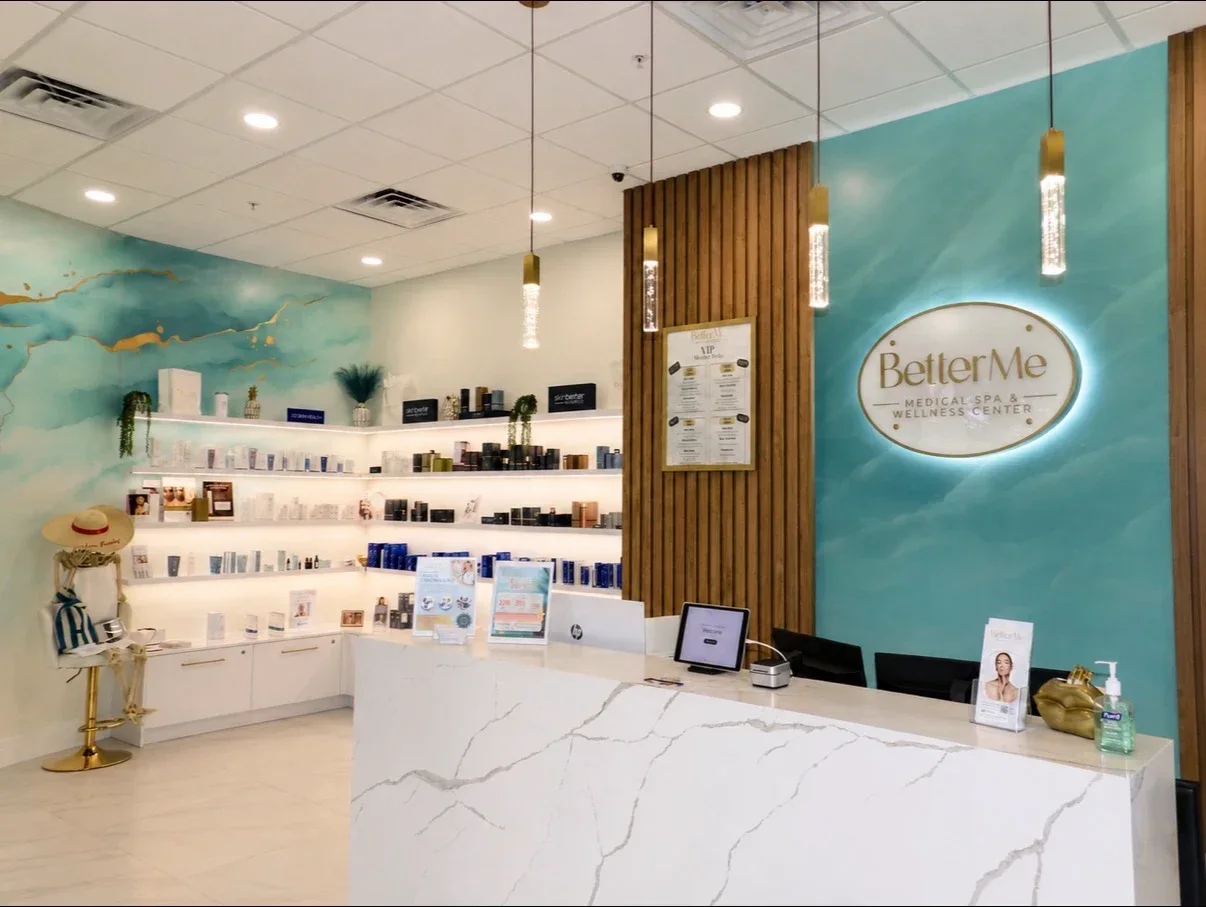 Better Me Medical Spa reception area and wall sign