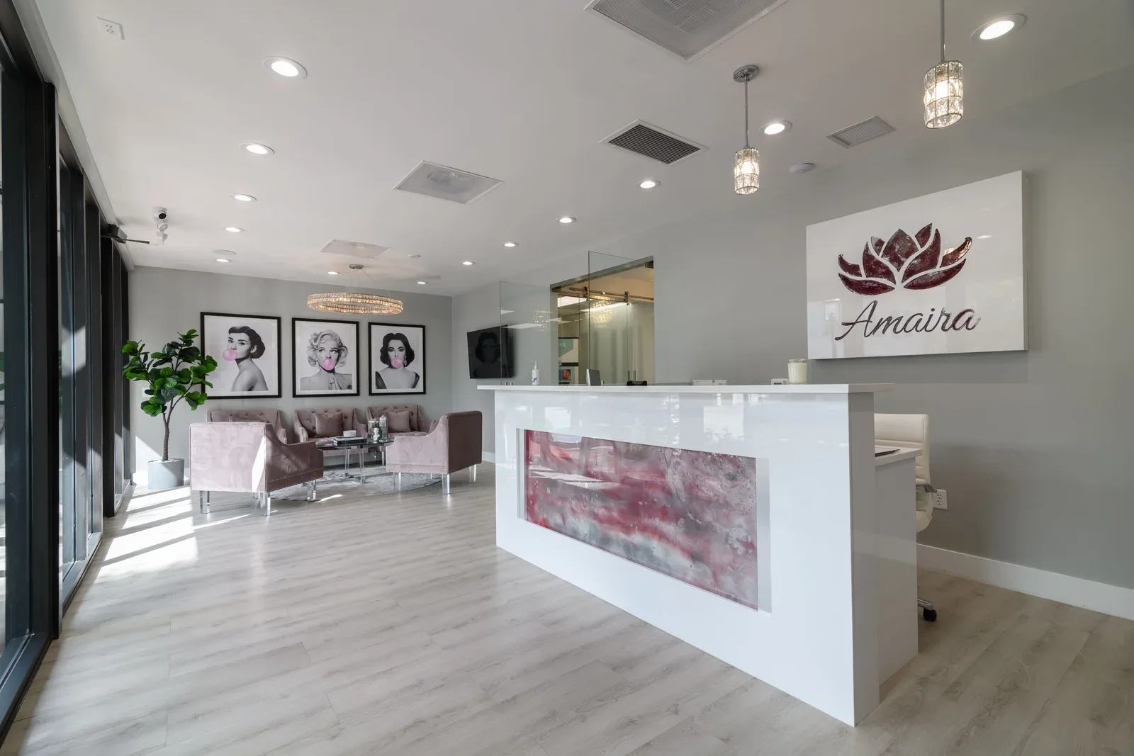 Reception area inside Amaira Med Spa and Surgical in Fort Lauderdale